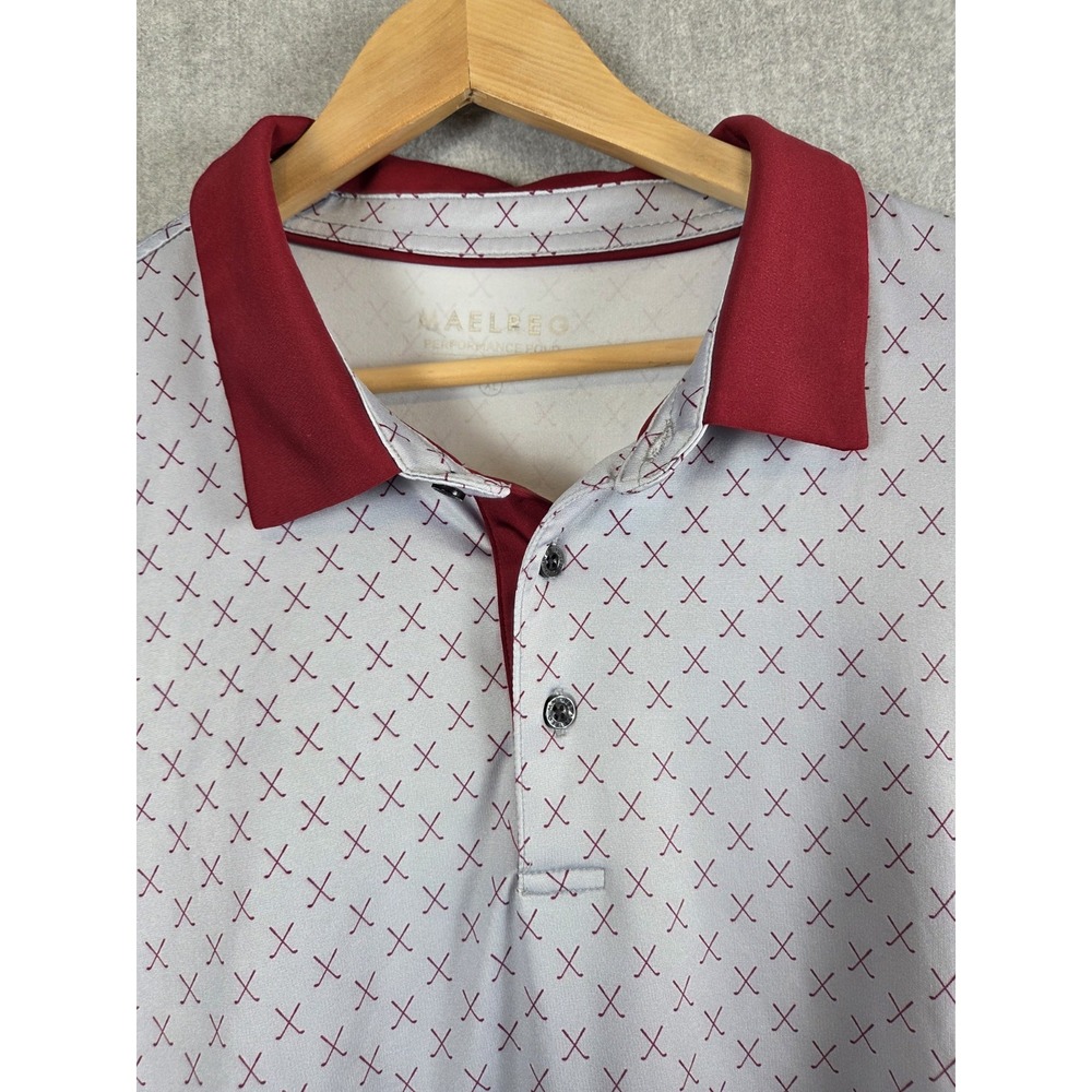 Maelreg Performance Polo Shirt Mens XL Grey Golf Club Print Stretch‎